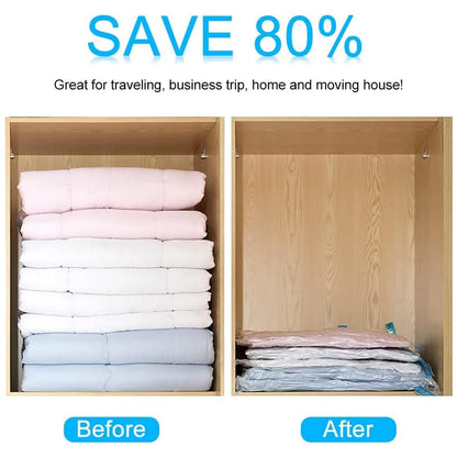 Vacuum Storage Bags with Suction Pump & Shirt clips - Vacuum Bags - Big Capacity Vacuum Seal Bags for Travel Clothes Blankets Pillows, Compression Bags | Space Saver Vacuum Storage Bags (5 Pcs Set) Signature Kart