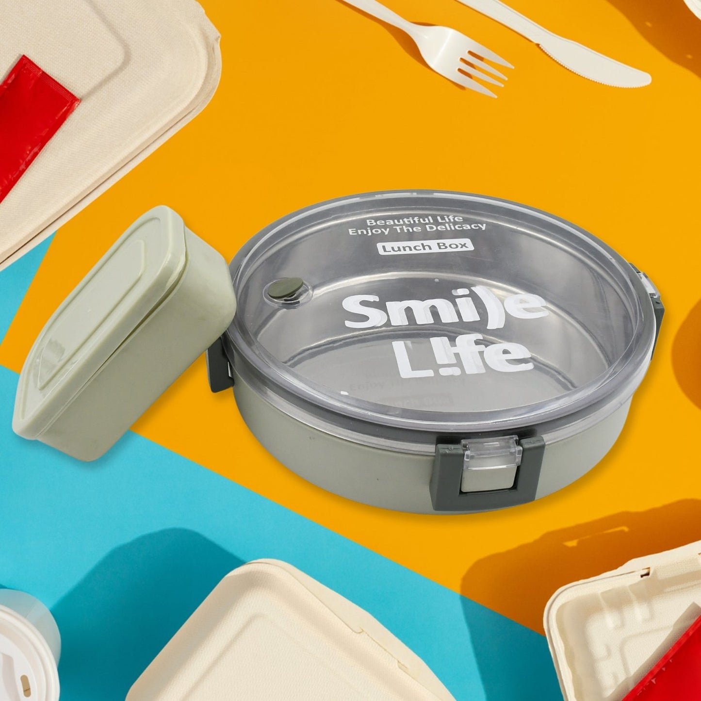 Miracle Stainless Steel Round Lunch Box, with Small Plastic Box Insert Leak Proof Lunch Box with Transparent lid, Lunch Box for Kids & Adults for School, Office (450 ML + 250 ML Approx) signaturekarts