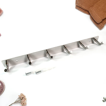 Stainless Steel Wall Mounted Coat 6 Hook Rack (32x3 / 1Pc) Signature kart