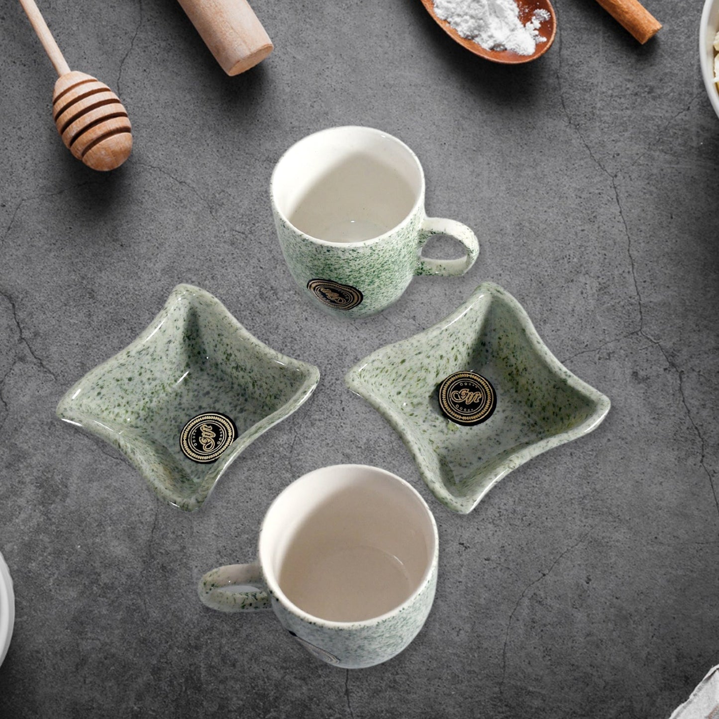 Ceramic Tea / cups / Mug Set Including Snacks / Serving Bowl Milk Cup, Coffee Cup, Tea Cup, Breakfast Cup, Drinking Mug or Outdoor for Household, Gift for Birthday, Wedding Party (4 Pcs set) signaturekarts