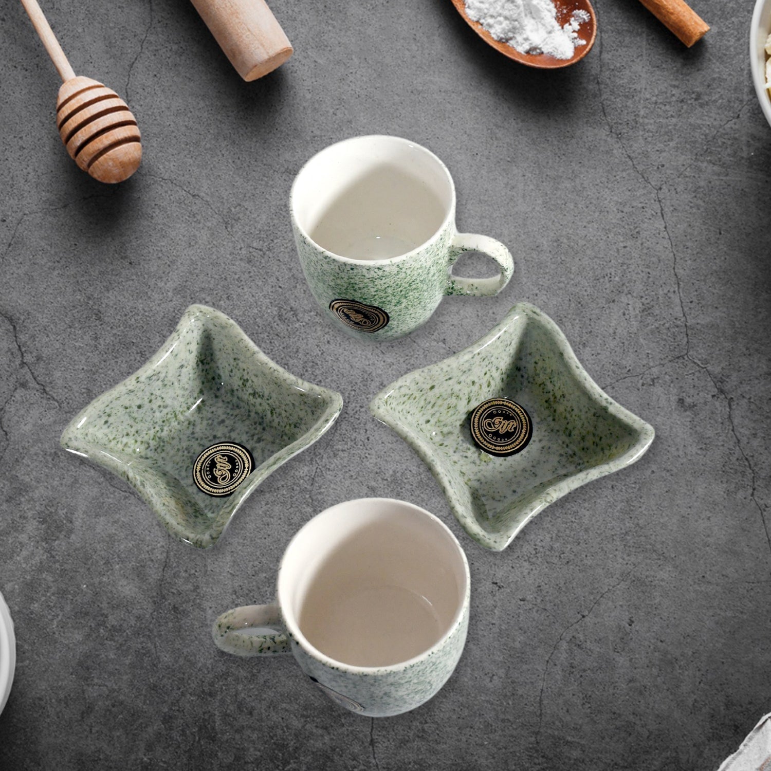 Ceramic Tea / cups / Mug Set Including Snacks / Serving Bowl Milk Cup, Coffee Cup, Tea Cup, Breakfast Cup, Drinking Mug or Outdoor for Household, Gift for Birthday, Wedding Party (4 Pcs set) signaturekarts