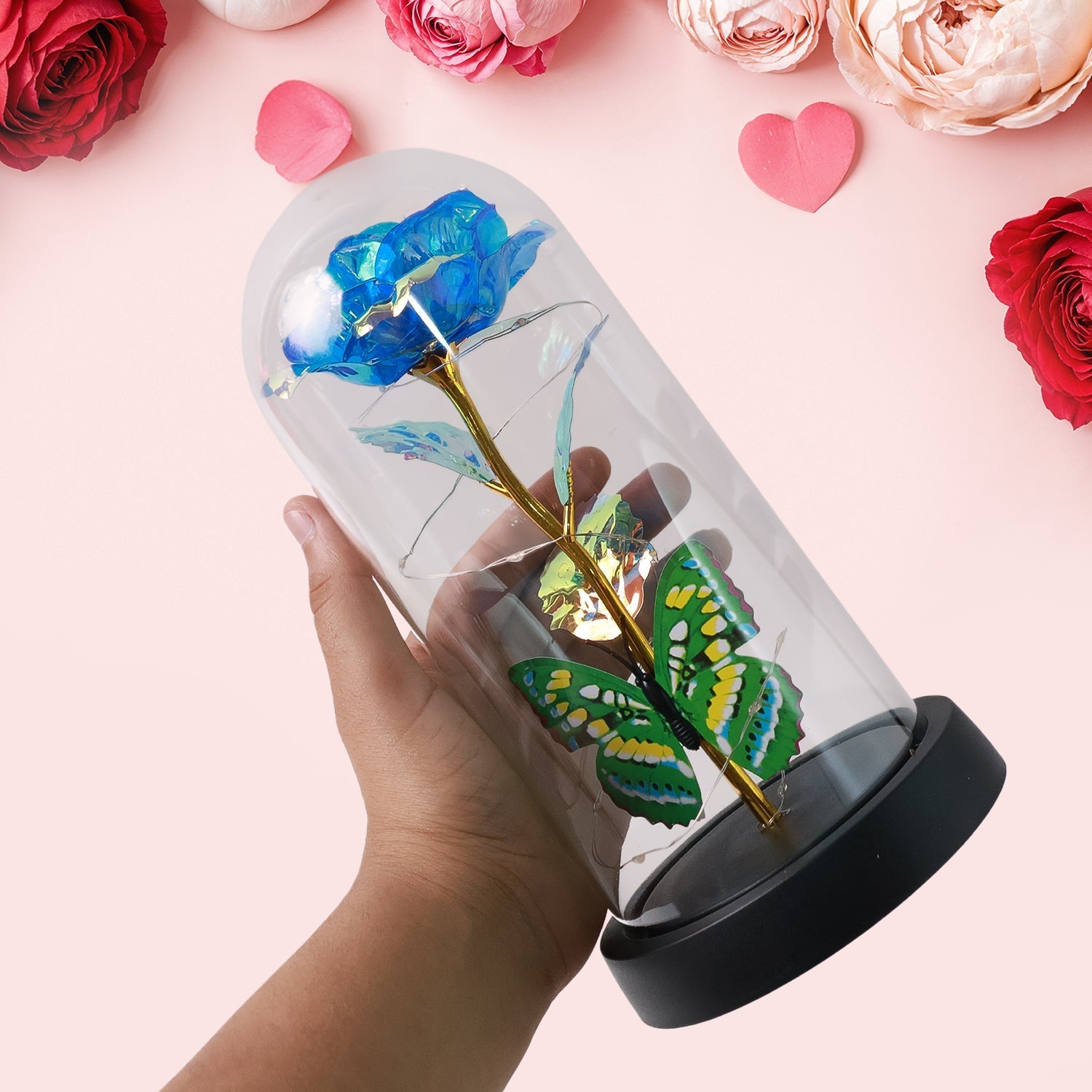LED-Powered Eternal Rose in plastic Dome (1 Pc / Battery not Included) Signature kart