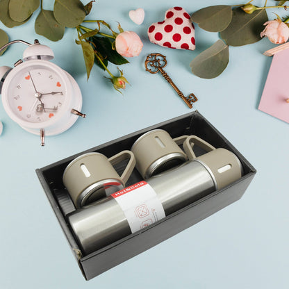 Stainless Steel Vacuum Flask Set with 3 Steel Cups Combo for Coffee Hot Drink and Cold Water Flask Ideal Gifting Travel Friendly Latest Flask Bottle. (500ml) Signature Kart