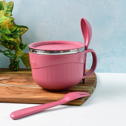 Apex Premium 700 ML Multipurpose Noodle Bowl with Handle, Lid and Fork signaturekarts