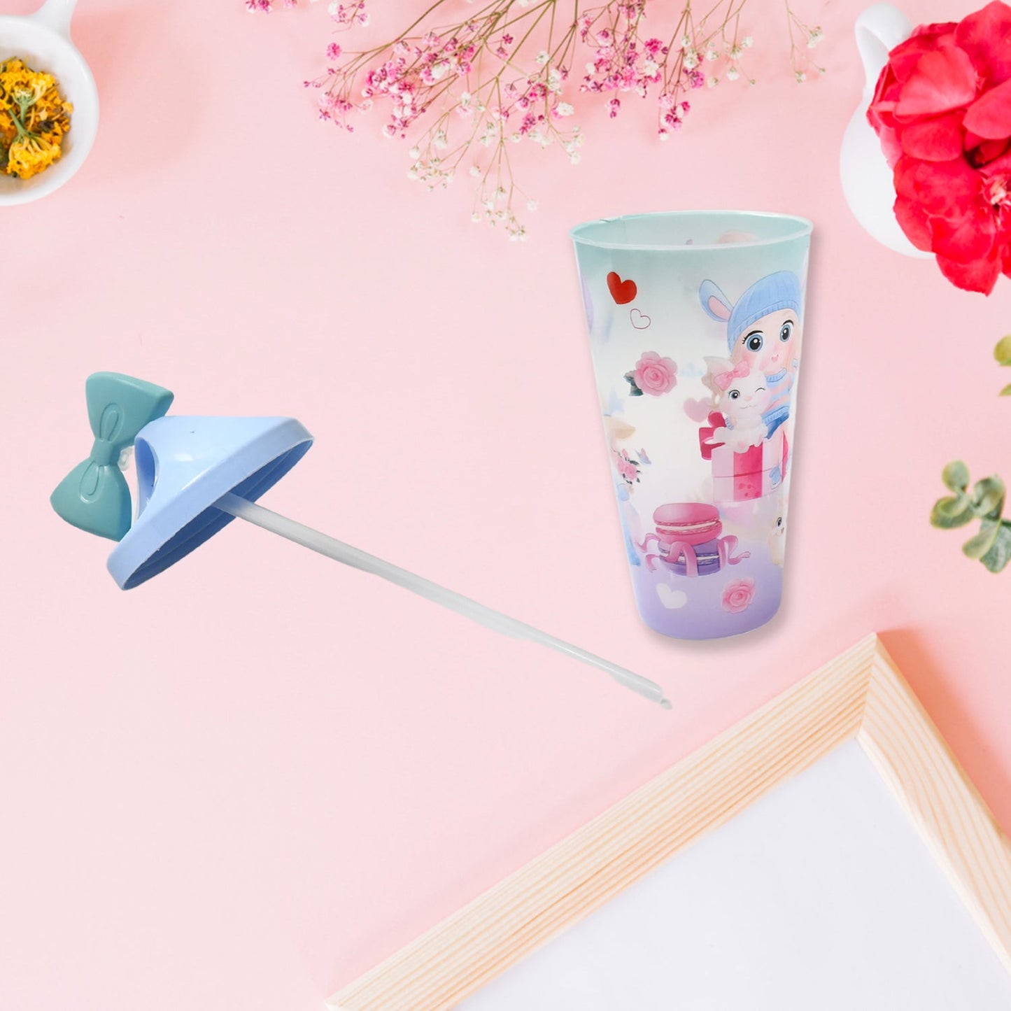Unicorn Water Bottle with Straw & Lid for Kids (Without Light) signaturekarts