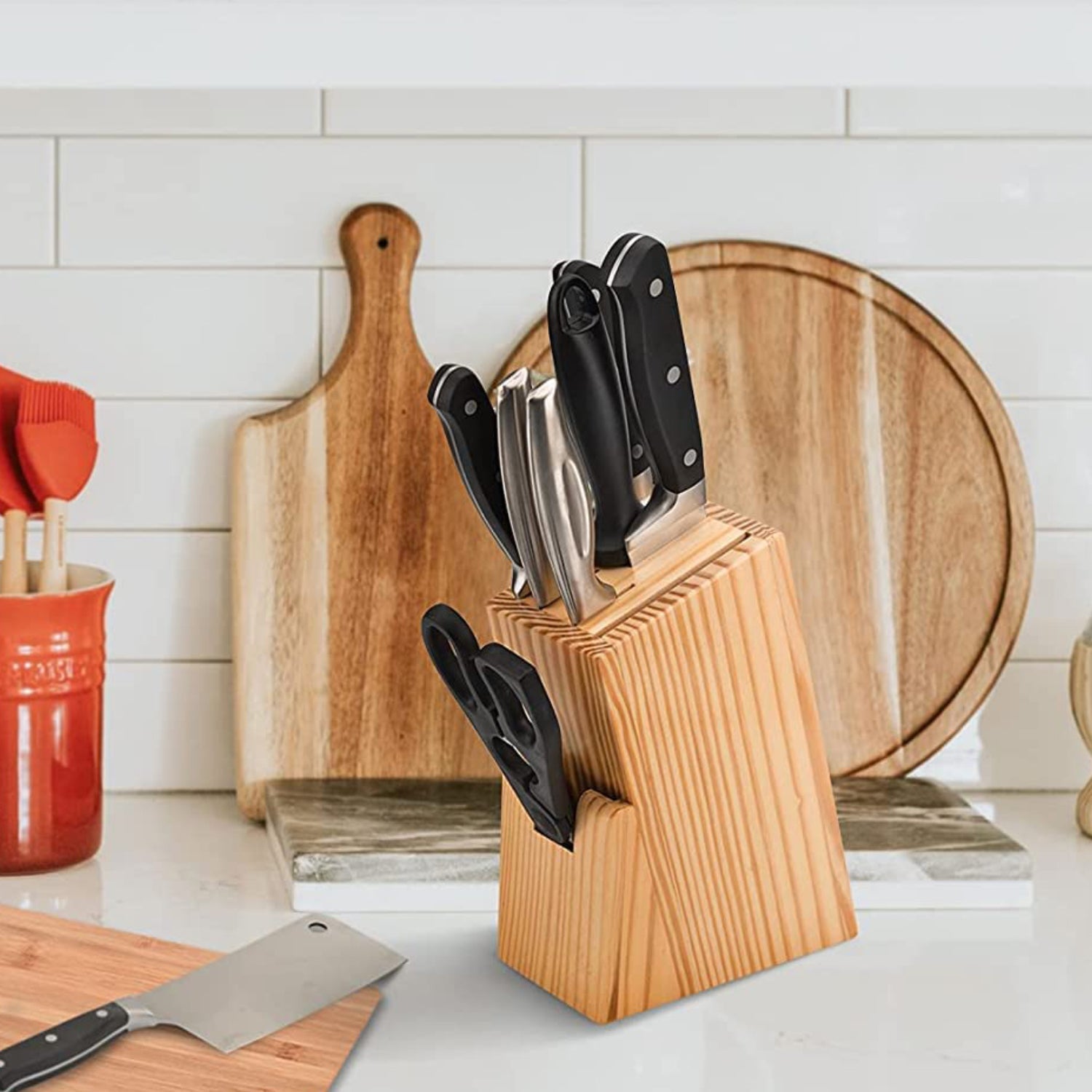 Kitchen Knife Set with Wooden Block and Scissors (5 pcs, Black) signaturekarts