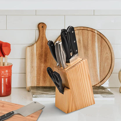 Kitchen Knife Set with Wooden Block and Scissors (5 pcs, Black) signaturekarts