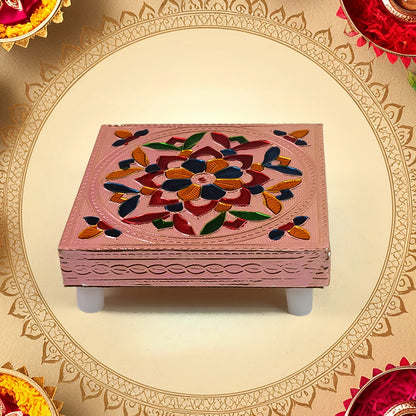 1 Pc Meenakari Wooden Chowki & Bajot Set: For Home & Office Puja (Multicolor) signaturekarts