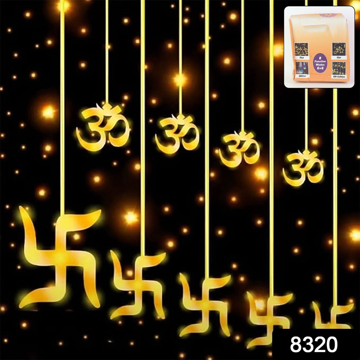 Swastik Om Curtain Decorative LED String Lights with 12 Props for Diwali & Home signaturekarts