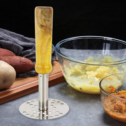 Stainless Steel Potato Masher, Pav Bhaji Masher with wooden handle Signature Kart