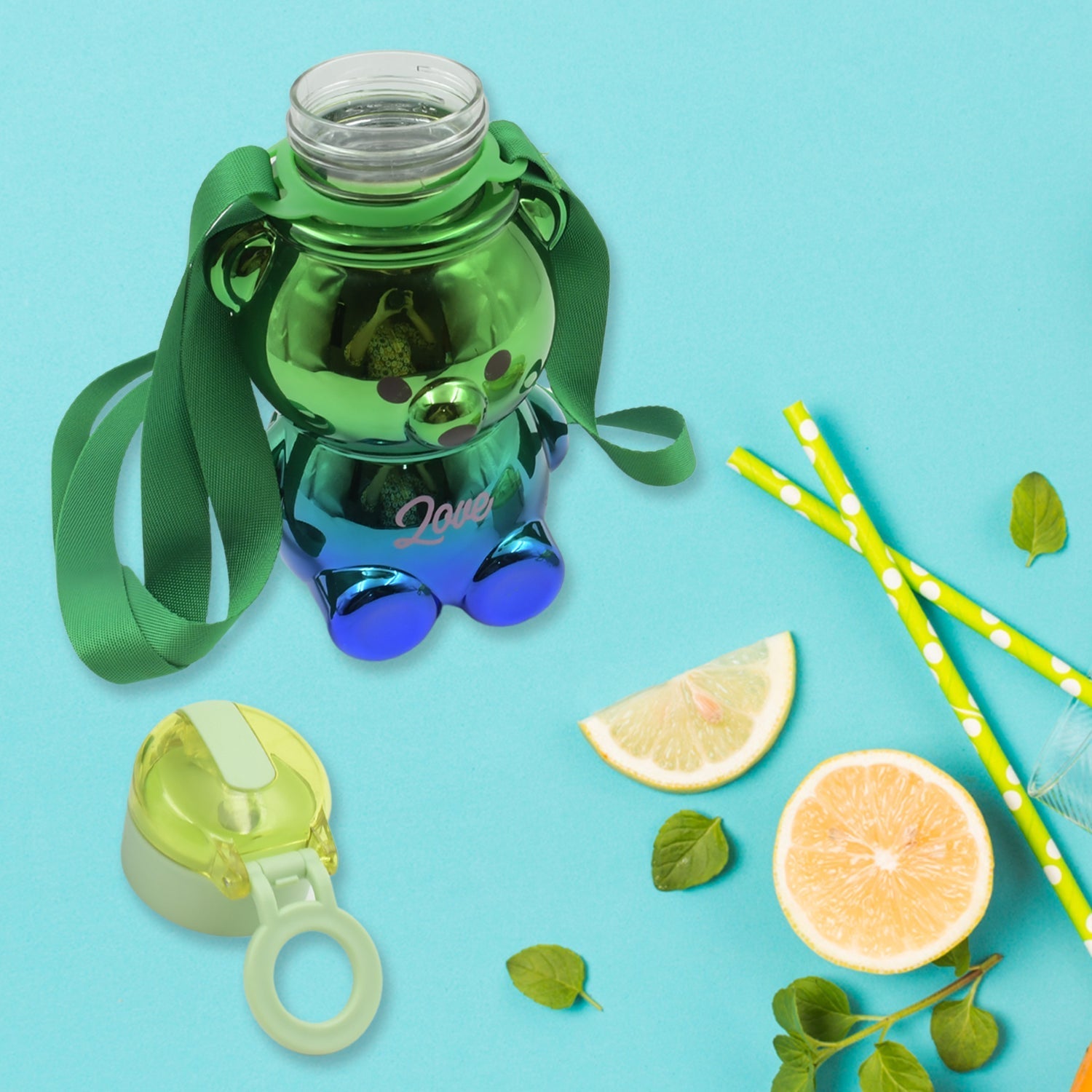 Cute Plastic Water Bottle with Strap & Stickers  Kids School Bottle (1 Pc) signaturekarts