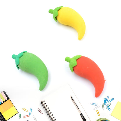 3D Fancy Colorful Chili Shape Erasers – Mini Novelty Eraser Set (3 Pc) signaturekarts