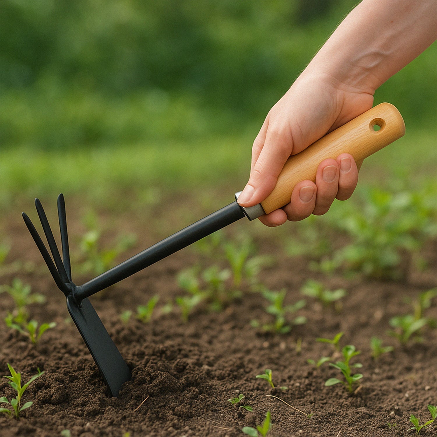 2 in 1 Double Hoe Gardening Tool with Wooden Handle Signature Kart