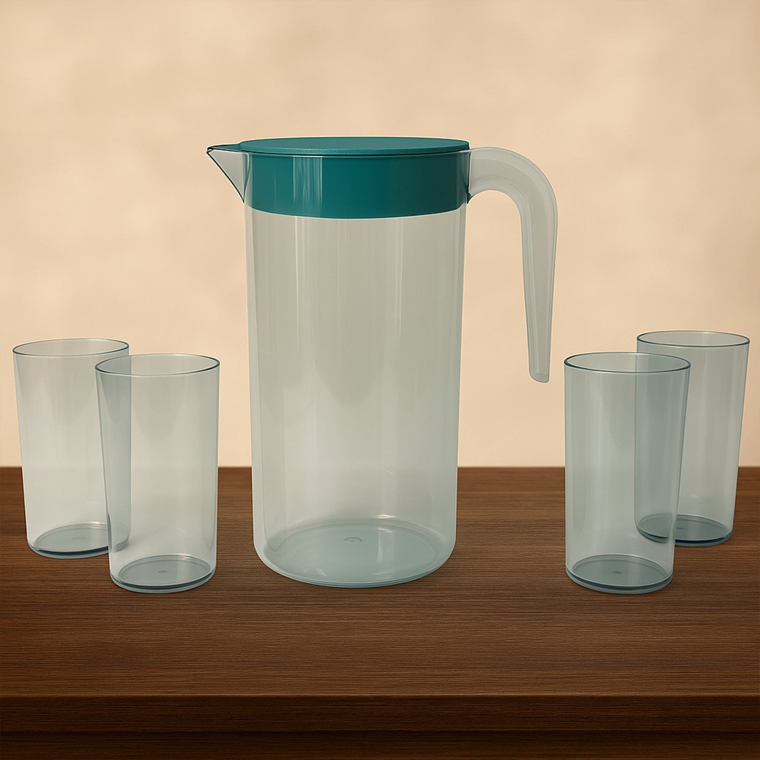 Apex Crystal Premium Jug with Lid & 4 Pcs Glass (1500 ML / 300 ML Approx / 5 Pcs Set) Signature kart