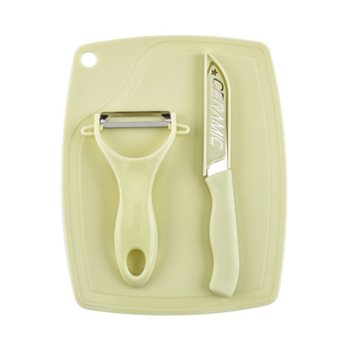 Plastic Kitchen Peeler - Green & Classic Stainless Steel 3-Piece Knife Set Combo signaturekarts