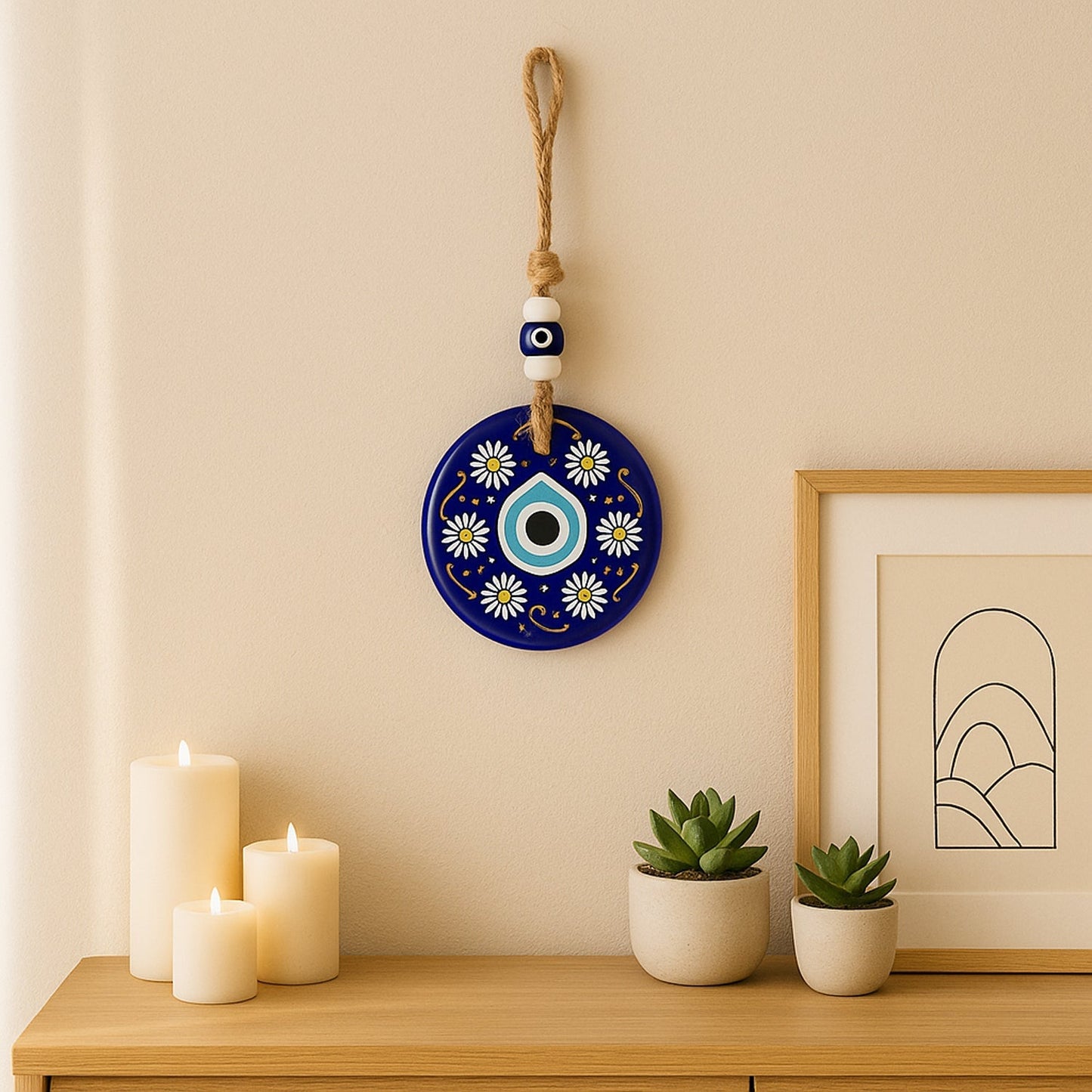 Decorative Evil Eye Wall Hanging Nazar Protector Charm with Beads, Wind Chime (1 Pc) Signature Kart