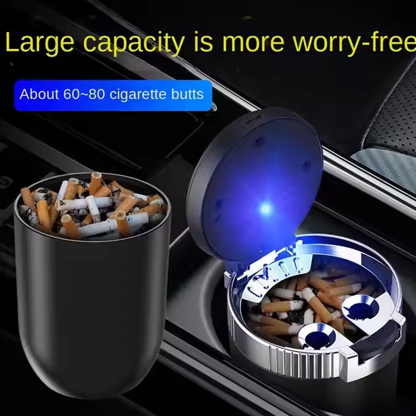 Portable Car Ashtray with Lid and Blue LED Light (1 Pc) Signaturekarts