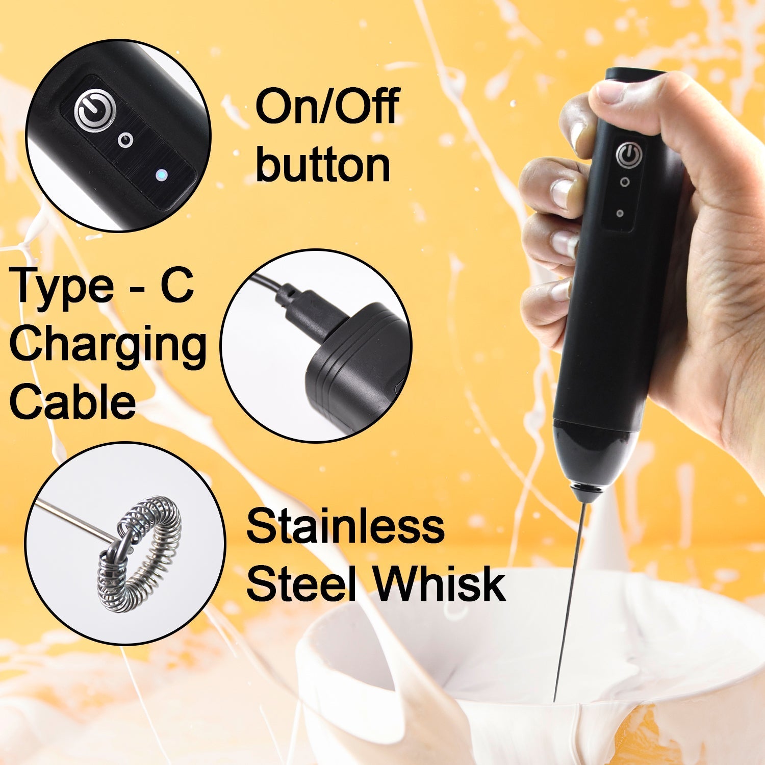 Small Electric Handheld Milk Frother with Stainless Steel Whisk (1 Pc) Signature kart