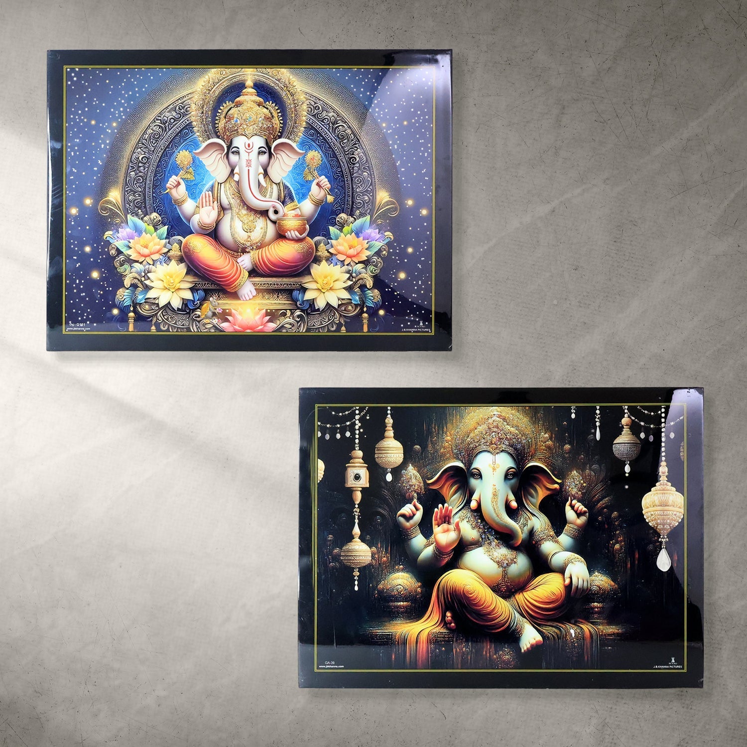 Divine Lord Ganesha Wall Painting Wooden Frame Mix Design, 60x45 Cm Approx (1 Pc) signaturekarts