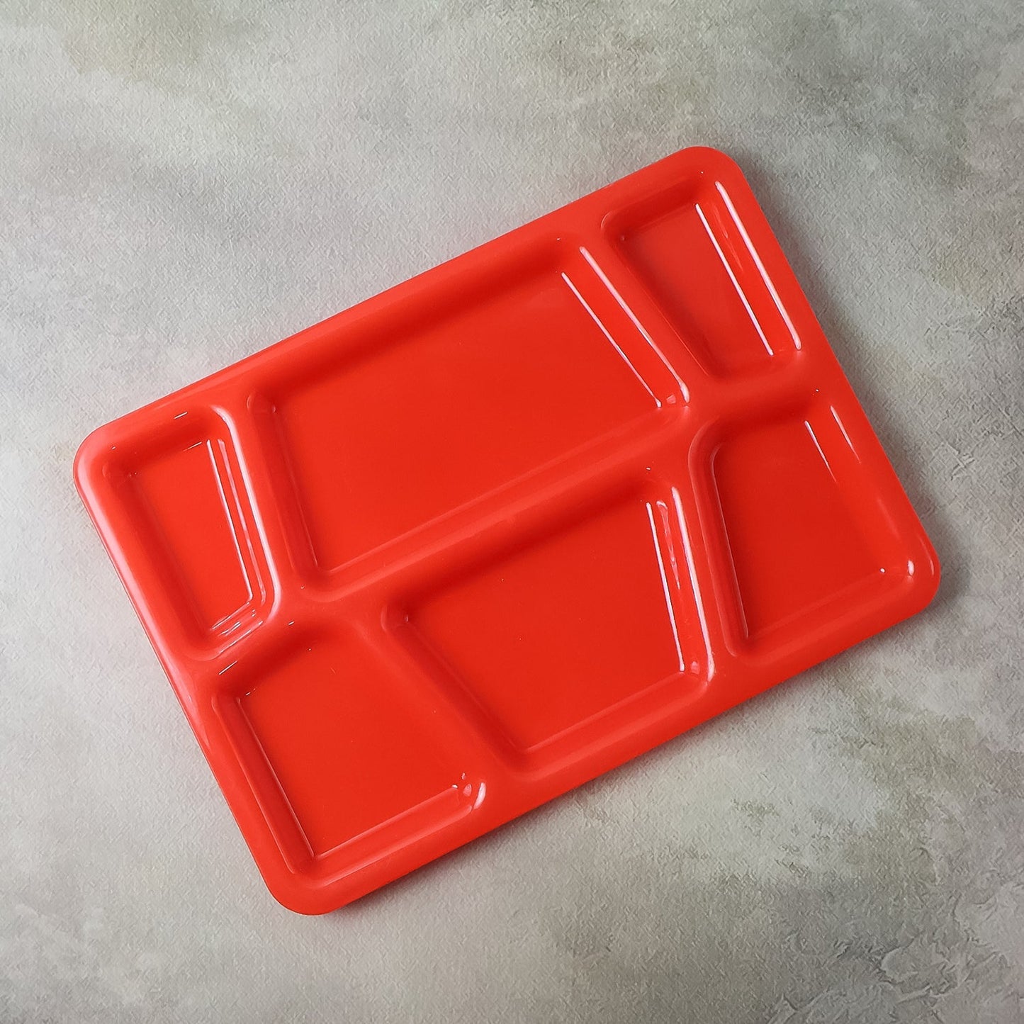 Plastic Multi-Compartment Rectangular Meal Serving Tray / Plate (1 Pc / Red) signaturekarts