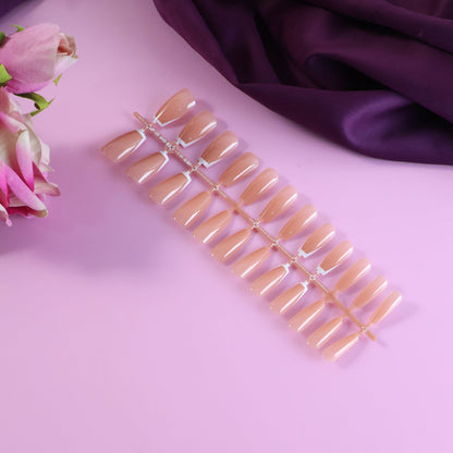 Elegant Nude Glossy Artificial Nail Tips fake nails (24 Pc Set) signaturekarts