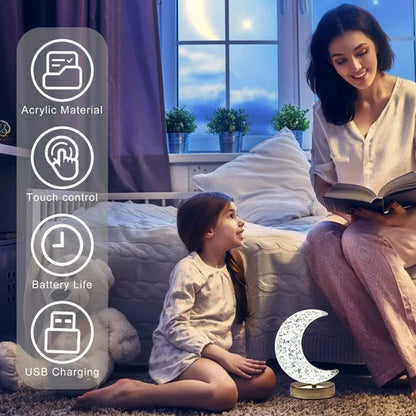 Moon Crystal Touch Table Lamp with 3 Color Dimmable USB Night Light signaturekarts