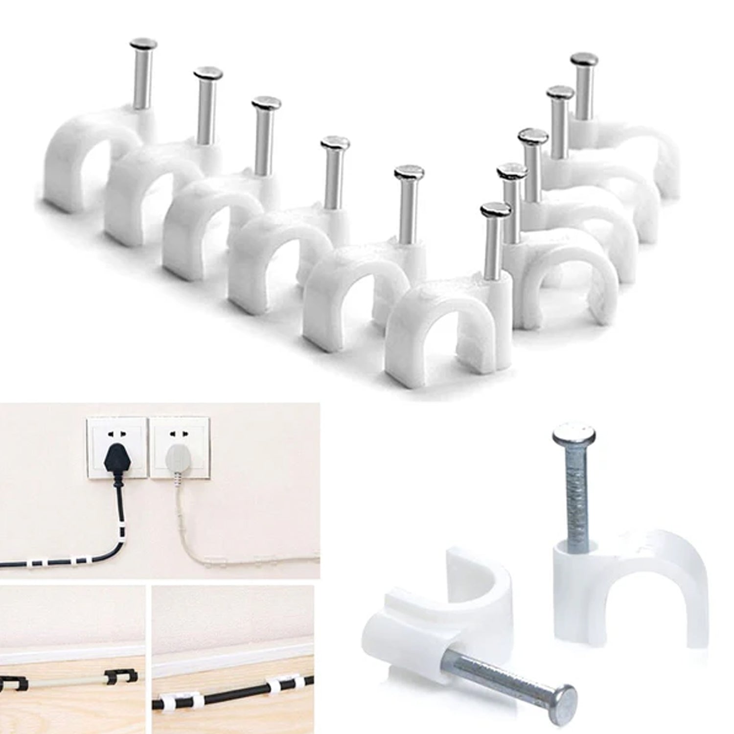 Wire Wall Clips, Plastic Cable Clips Round Wire Pins with Steel Nail (20 Pcs Set) Signature kart