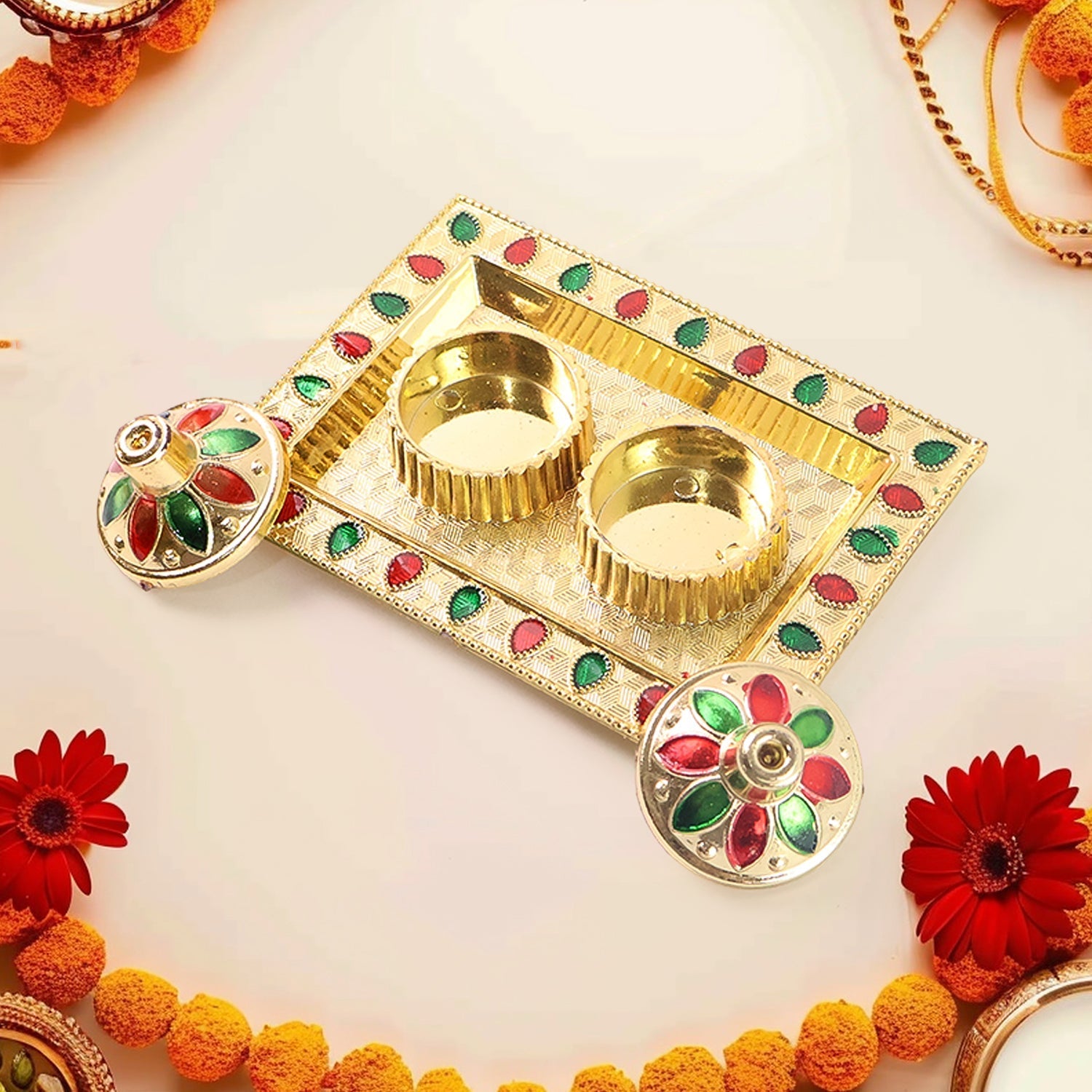 Rakasha Bandhan Special Puja Thali, Kumkum Thali Holder, Pooja Return Gift, Indian Housewarming Gifts, Brother / Bhai / Bhabhi / Sister / Family   for Rakshabandhan, Diwali (Mix Design) signaturekarts