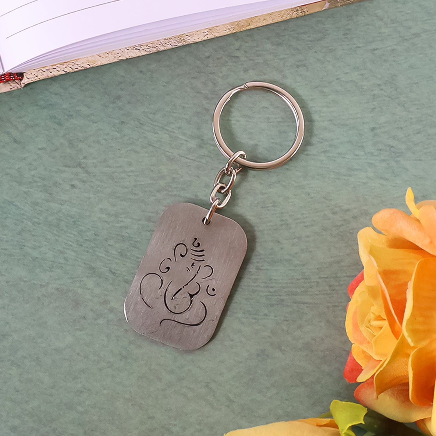 Auspicious Ganesh Cut-Out Metal Keychain - (1 Pc) signaturekarts