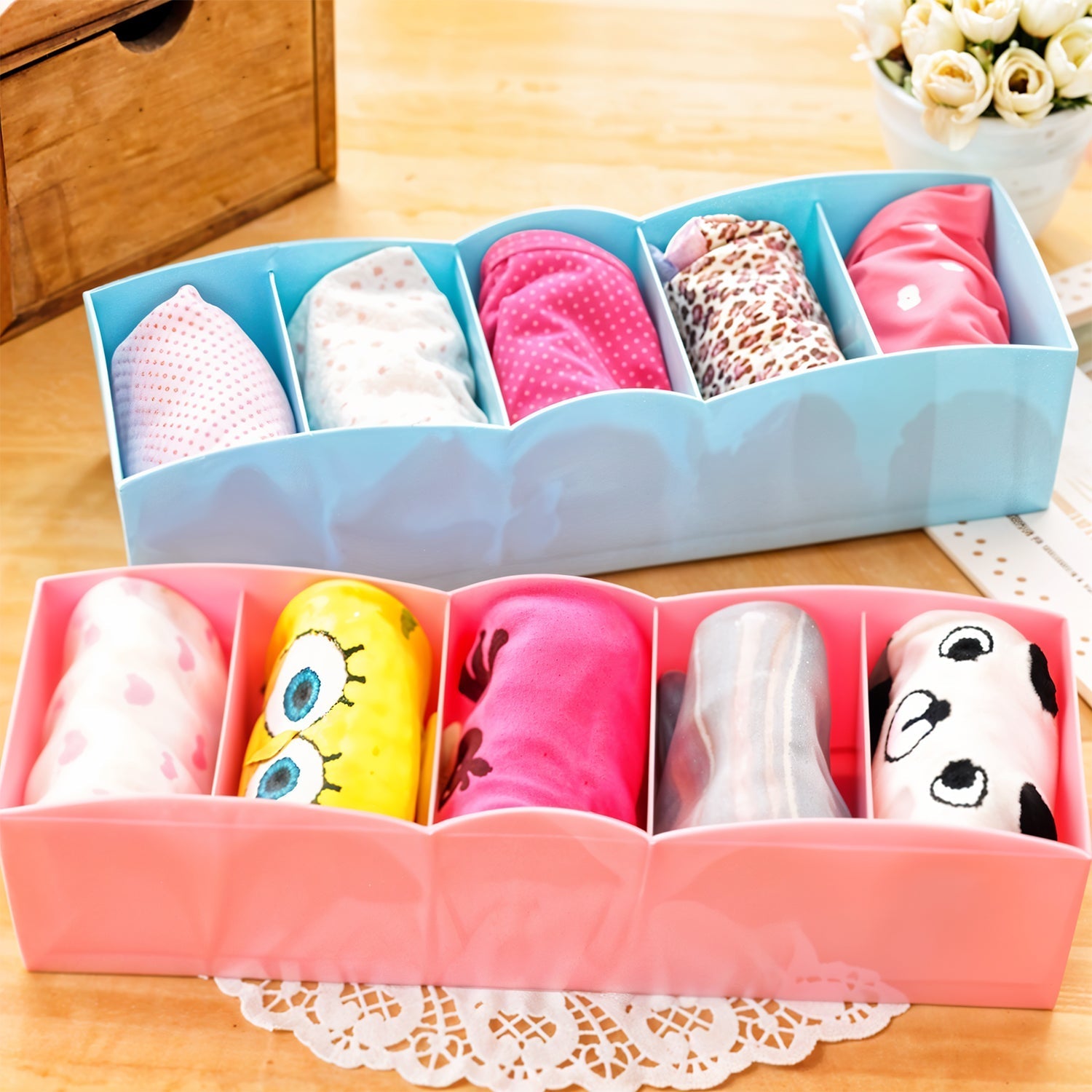 5 Compartments Socks / Handkerchief / Underwear Storage Box (pack of 2) Signature Kart