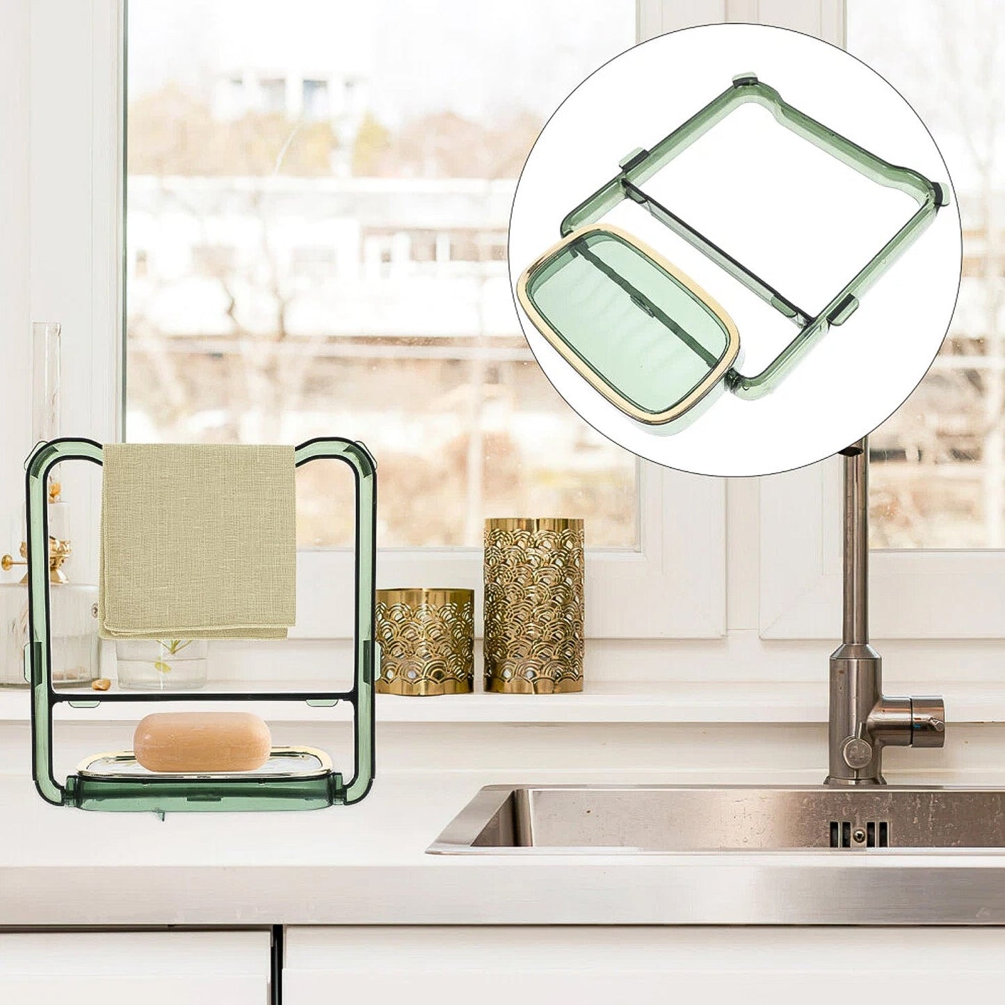 2-in-1 Self-Adhesive Towel Hanger & Soap Holder Stand (1 Pc) Signature Kart
