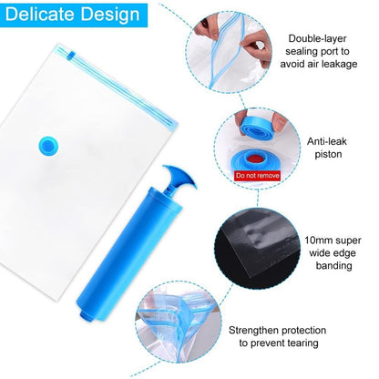 Vacuum Storage Bags with Suction Pump & Shirt clips - Vacuum Bags - Big Capacity Vacuum Seal Bags for Travel Clothes Blankets Pillows, Compression Bags | Space Saver Vacuum Storage Bags (5 Pcs Set) Signature Kart