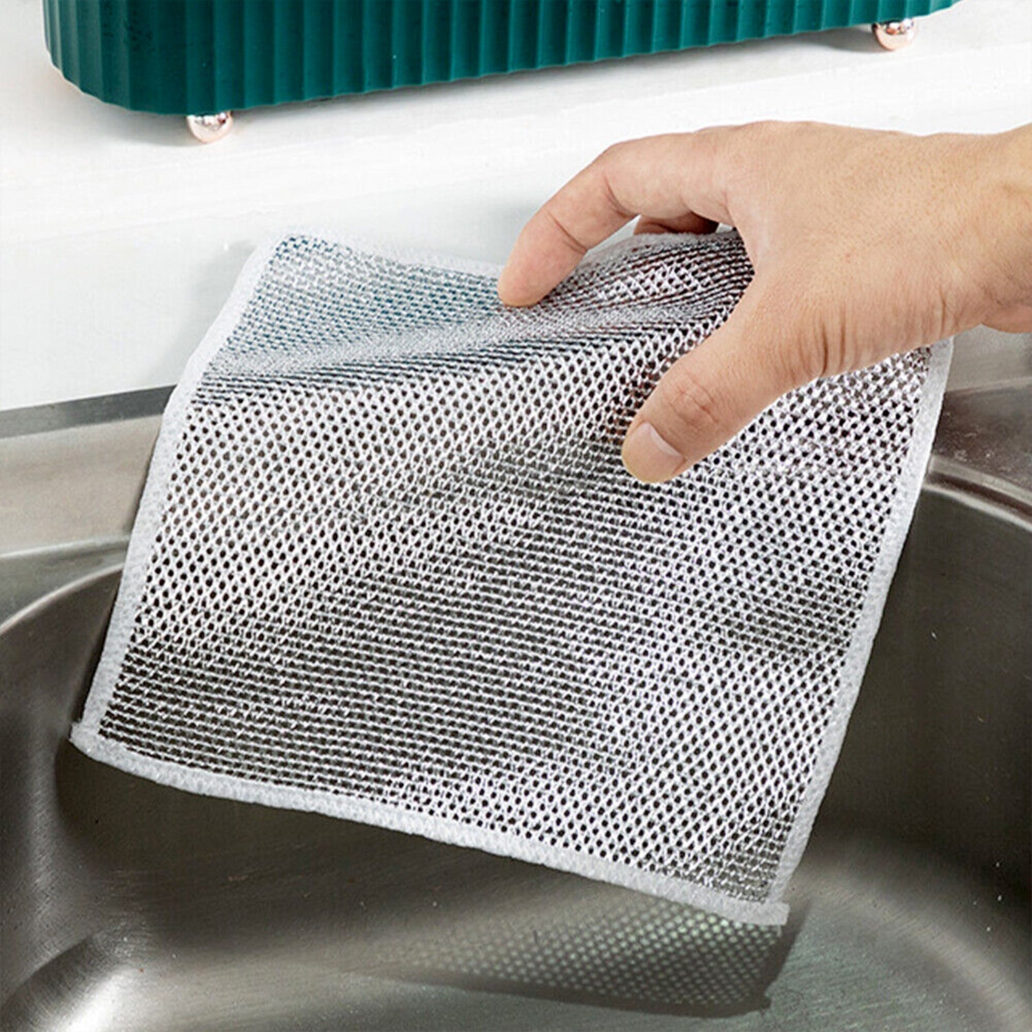 Double-Sided Microfiber Cloth & Stainless Steel Scrubber – (1 Pc, 20x20 cm) signaturekarts