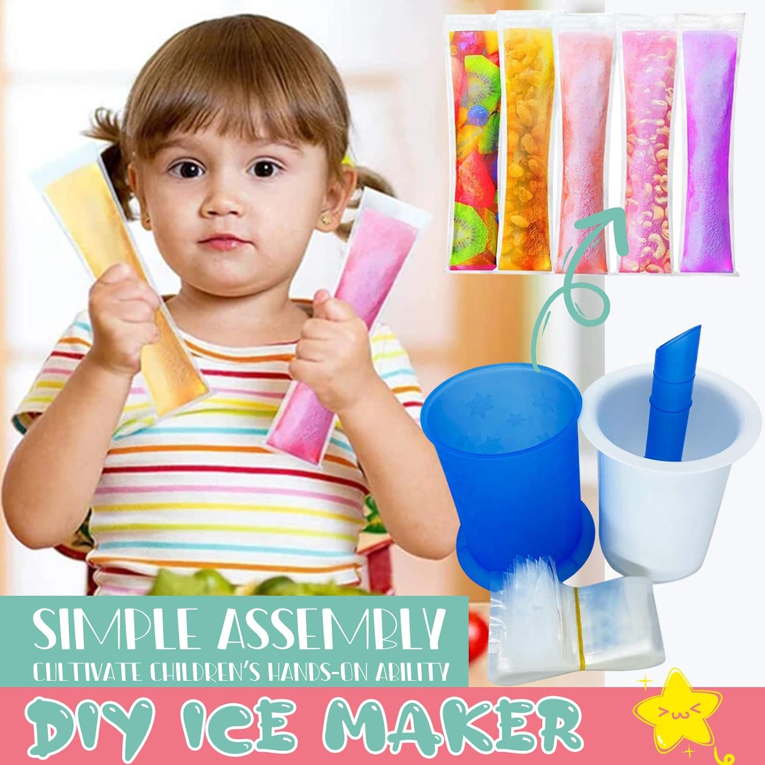 DIY Manual Popsicle Maker – Reusable Ice Cream Mold (Approx 20 Pcs Packing Bag) signaturekarts