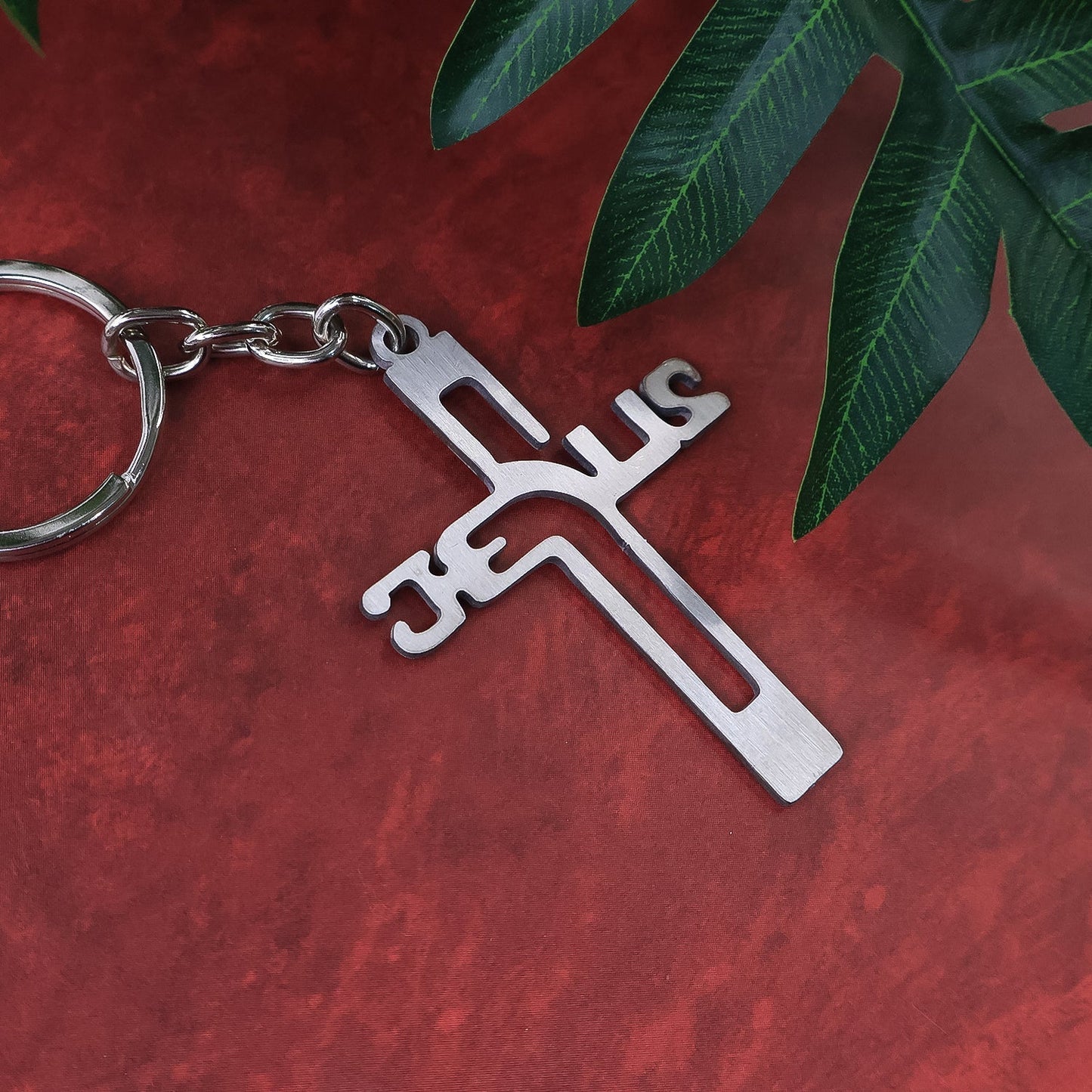 Elegant Metal Cross Keychain with Gujarati "Jesus" Script – Religious Faith Key Ring signaturekarts