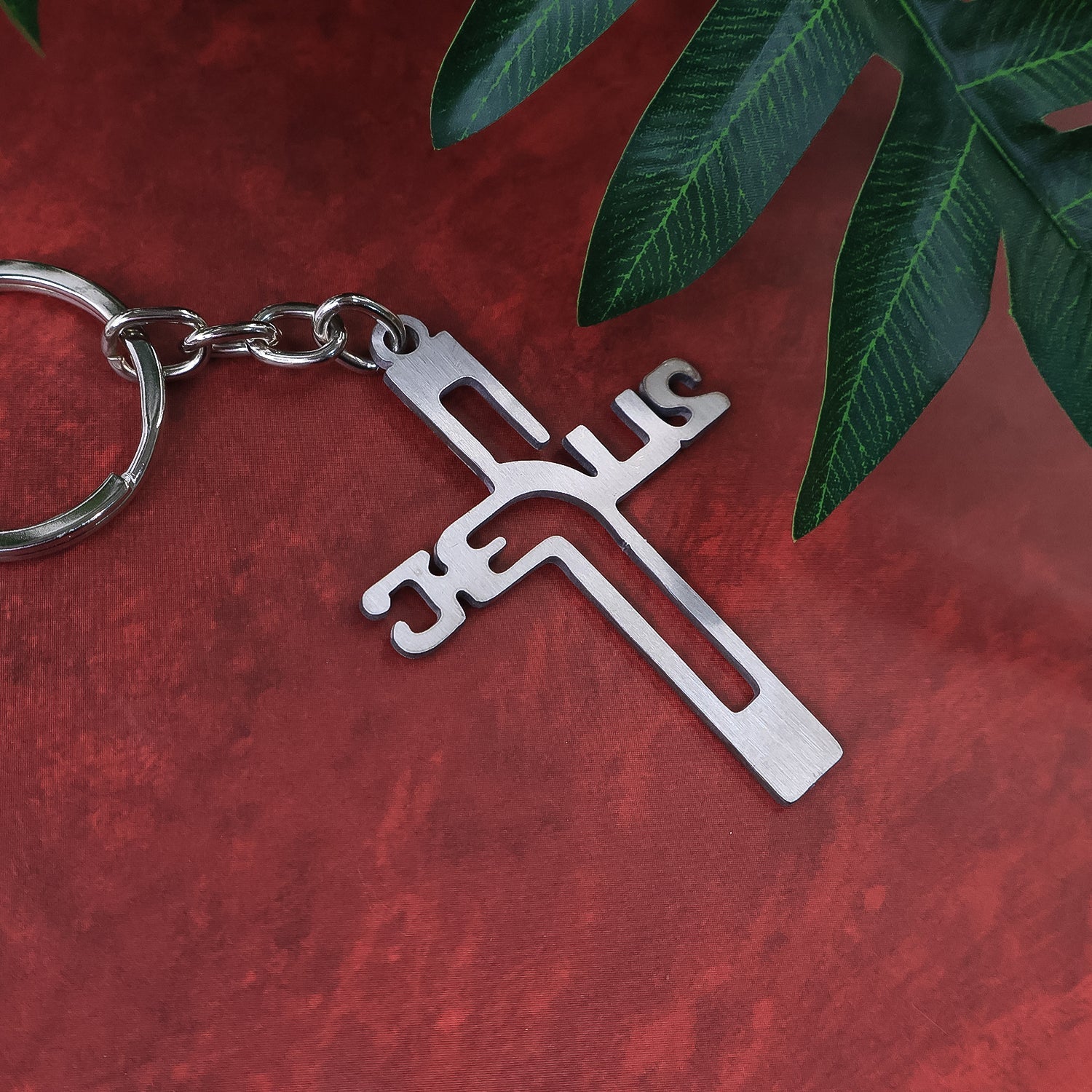 Elegant Metal Cross Keychain with Gujarati "Jesus" Script – Religious Faith Key Ring signaturekarts