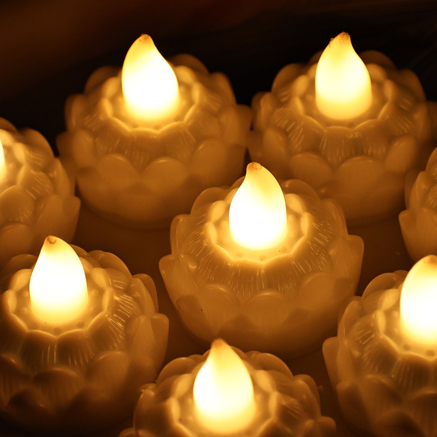 Lotus Shaped LED Flameless Tealight Candles - (8 Pc) signaturekarts