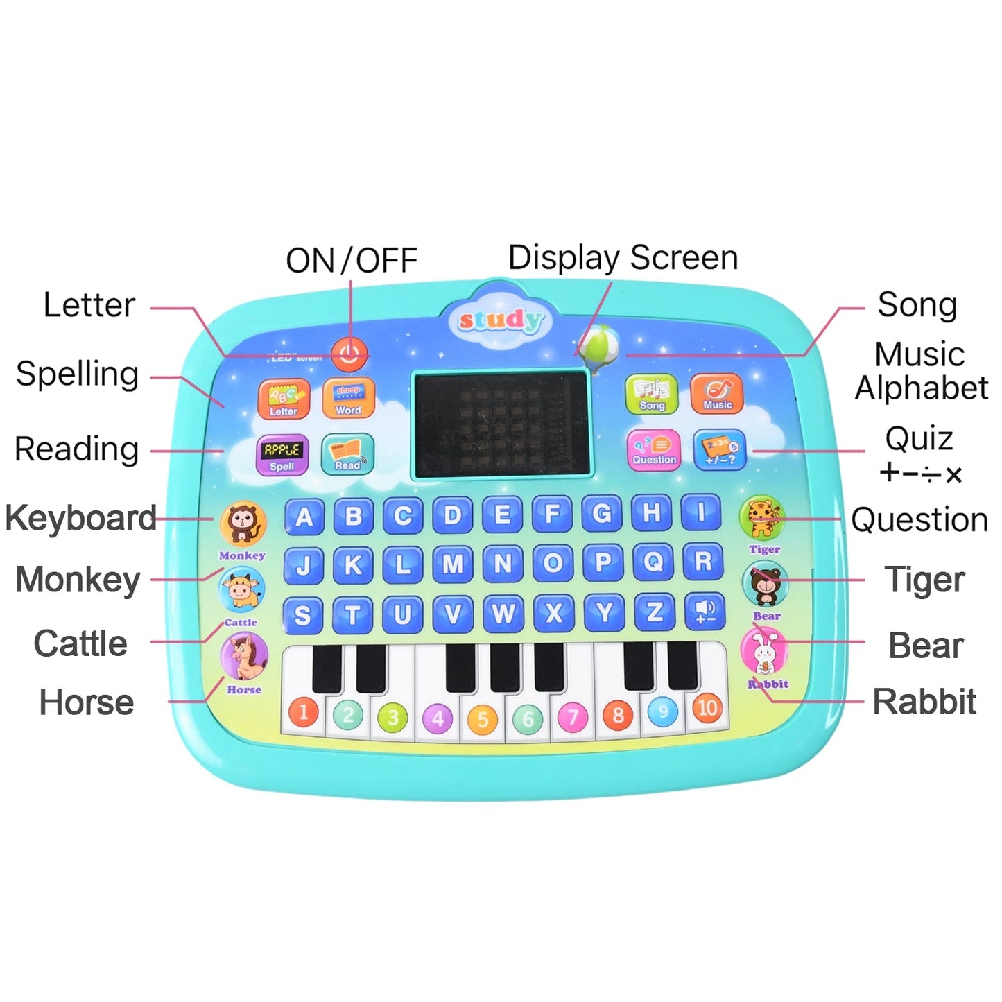 Learning Educational Computer Kids Piano Laptop with LED Screen & Music Signature kart