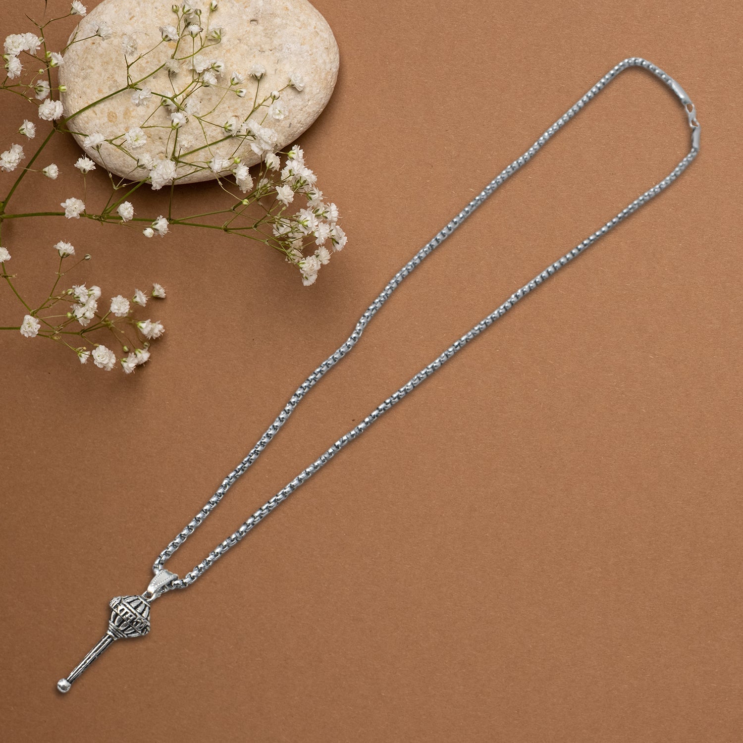 Silver Chain With Gada Pendant / Locket (1 Pc) signaturekarts