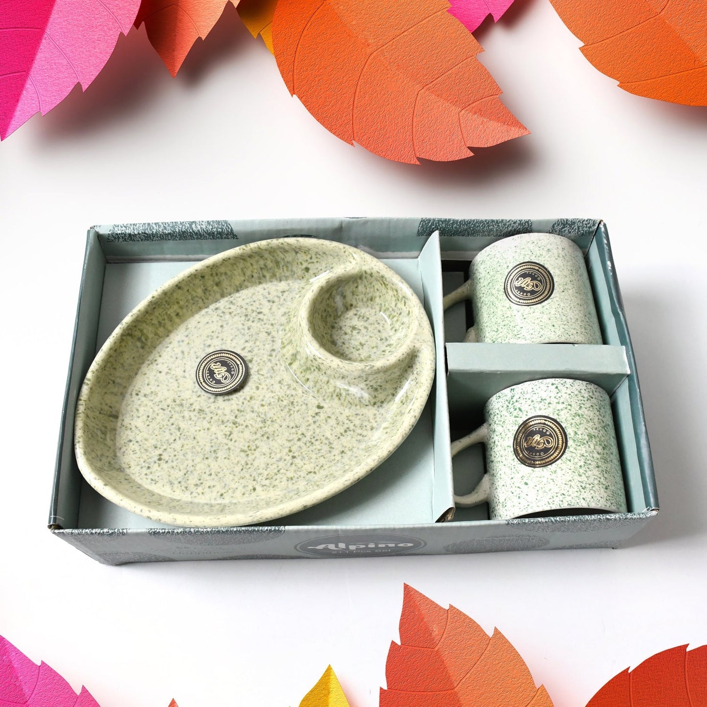 Ceramic Tea/Coffee Cup Set - Alpino 3-Piece 2-Compartment Serving Platter (BPA-Free) signaturekarts