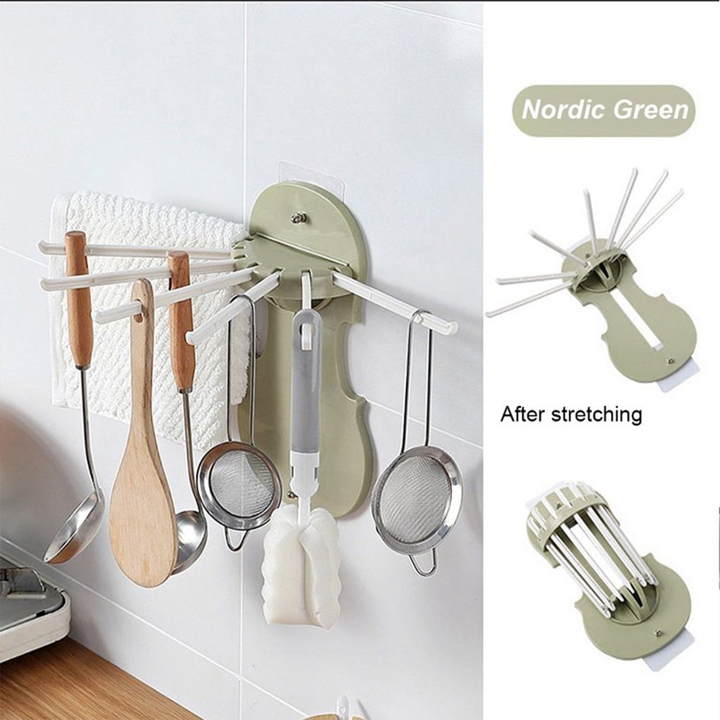 Plastic 7 in 1 Retractable Wall Mounted Pull Out Hanger for Kitchen Bath Signaturekarts