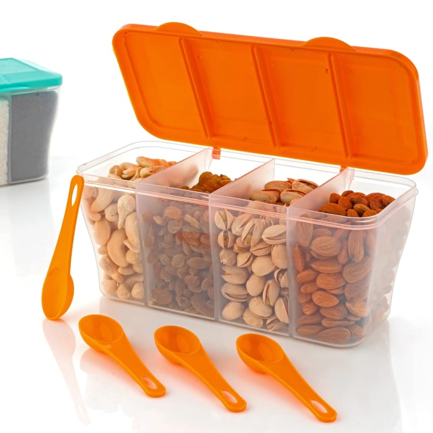 Kitchen Airtight 4-Section Storage Container / Pickle Jar 4 Spoons (1 Pc / Mix Color) signaturekarts