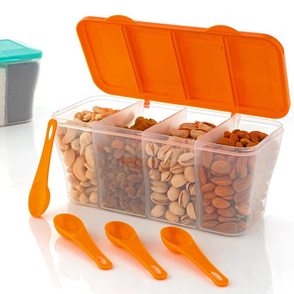 Kitchen Airtight 4-Section Storage Container / Pickle Jar 4 Spoons (1 Pc / Mix Color) signaturekarts