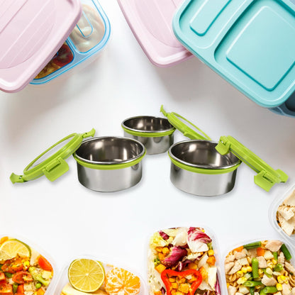 Stainless Steel Tiffin Lunch Box Container / Dabba with 4 Side Clip Lock Lid signaturekarts