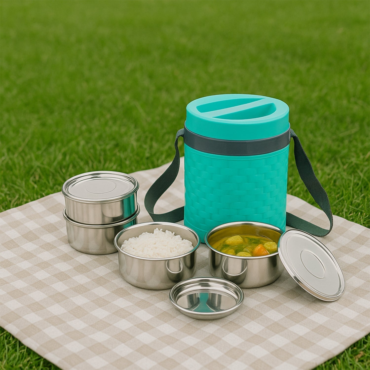 Double Wall Insulated Tiffin with Handle (1 Pc): Stackable, Hot Food Container signaturekarts