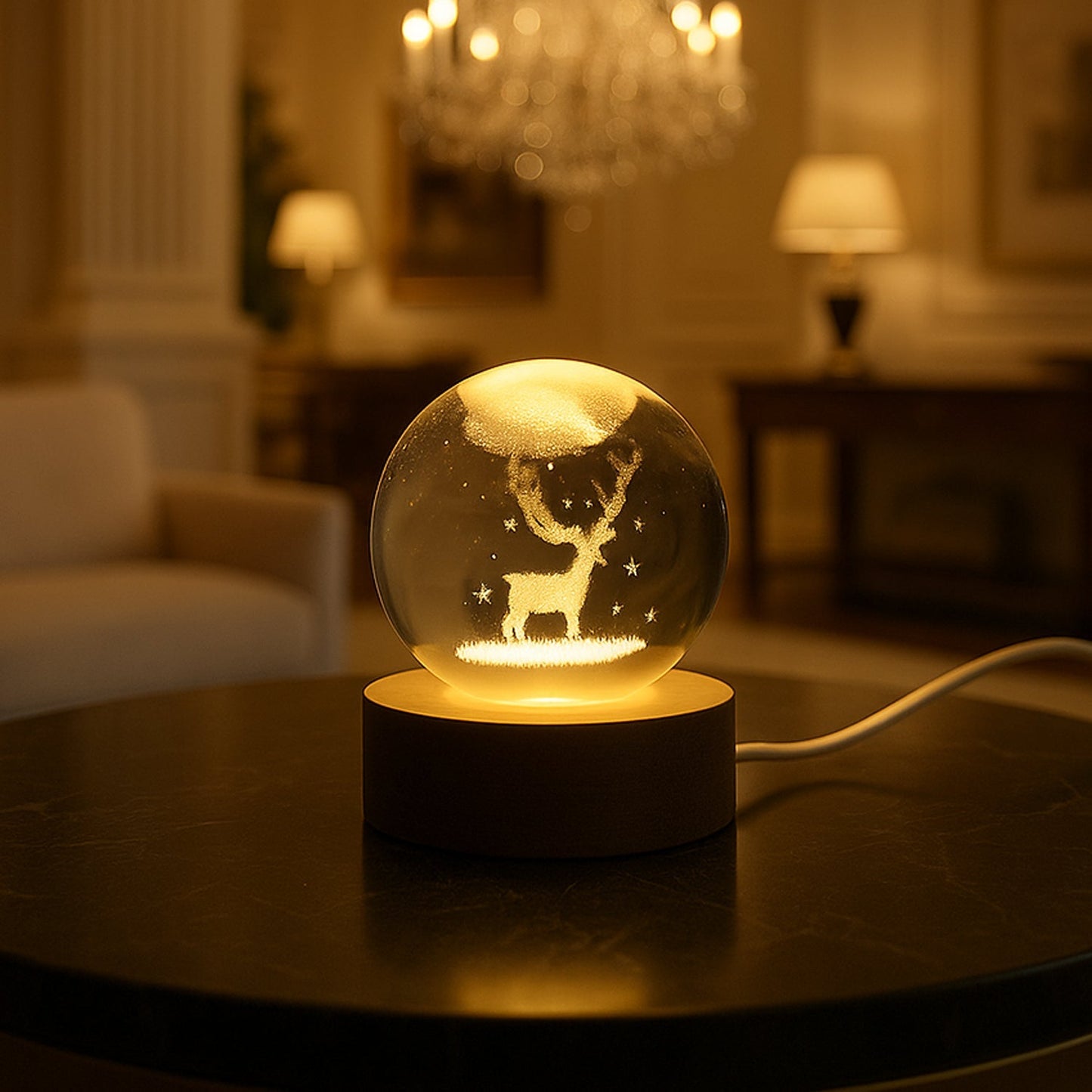 Crystal Ball Night Light Glass Ball Night Lamp with Wood Base Signature kart