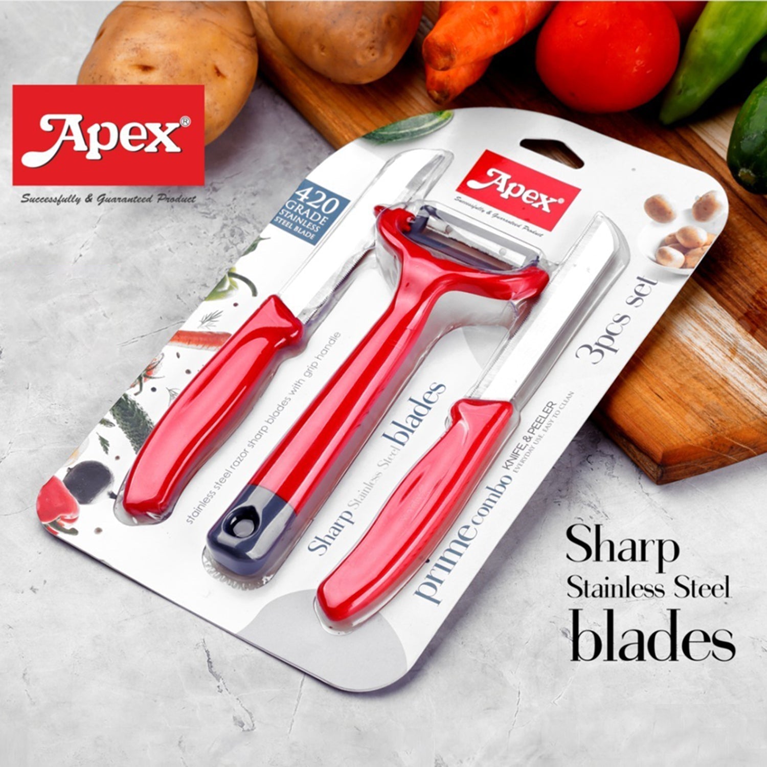 Apex 3-Piece Stainless Steel Kitchen Knife and Peeler Set Signature Kart