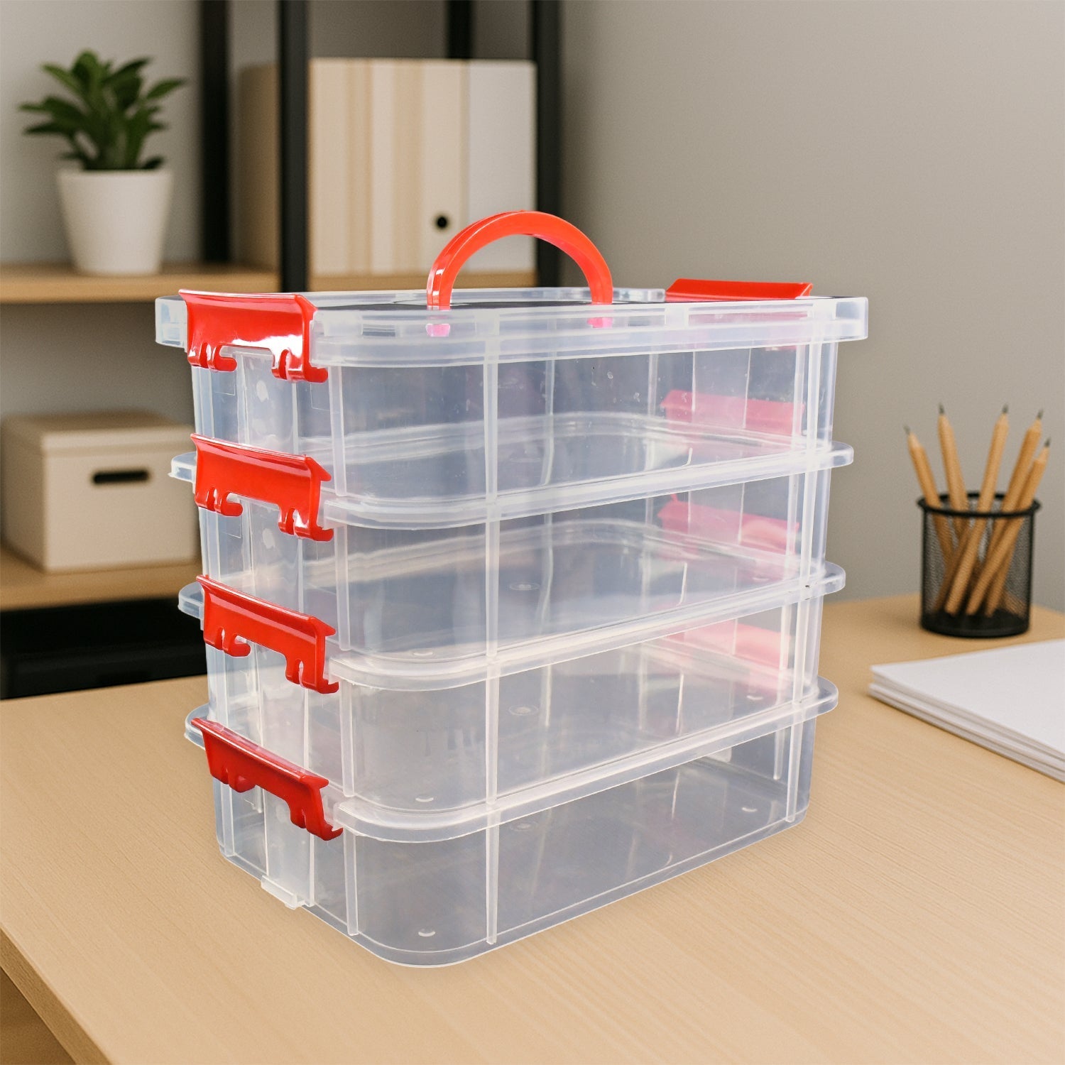 4-Layer Transparent Multipurpose Plastic Storage Box Signature kart