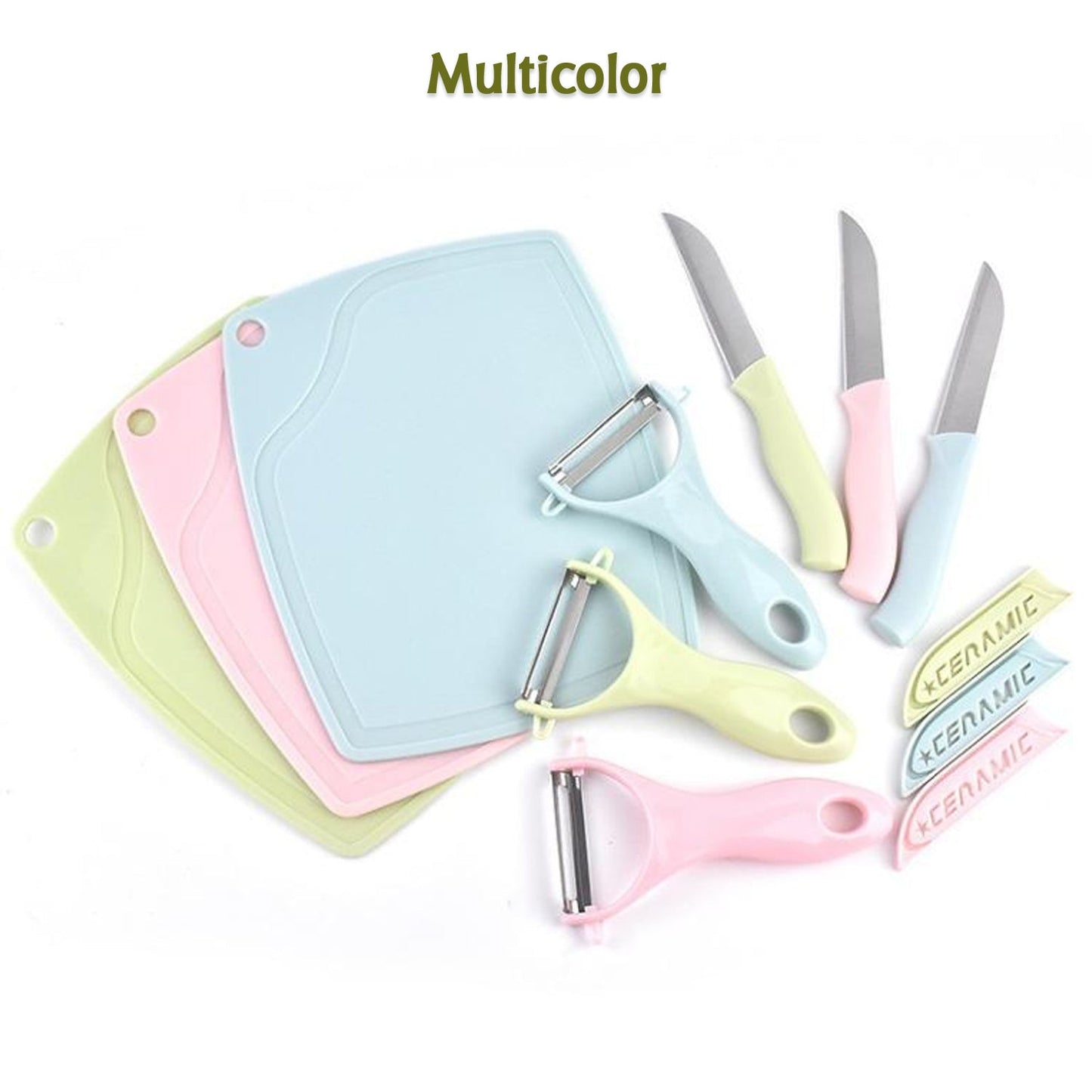 Plastic Kitchen Peeler - Green & Classic Stainless Steel 3-Piece Knife Set Combo signaturekarts