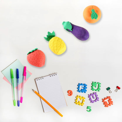 Mini Cute Veg & Fruit Erasers – 3D Colorful Eraser Set for Kids (4 Pc) signaturekarts